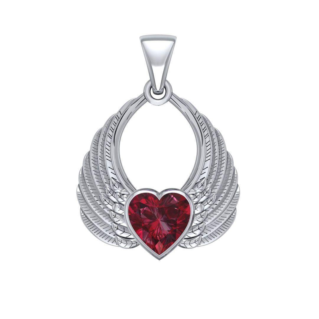 Gemstone Heart Angel Wings Silver Pendant TPD5169