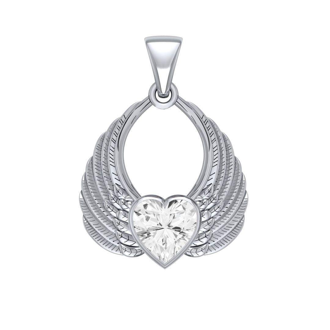 Gemstone Heart Angel Wings Silver Pendant TPD5169