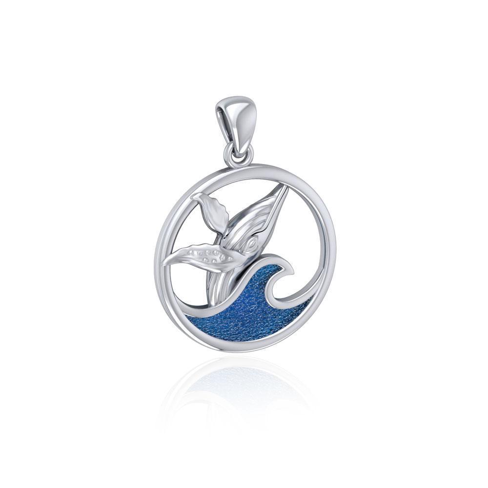 Sterling Silver Whale in the Wave Pendant TPD5175