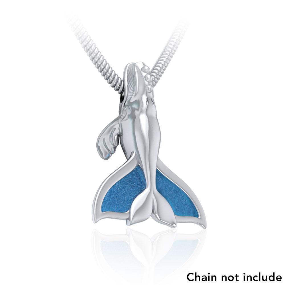 Sterling Silver Northern Right Whale Tail Pendant with Enamel TPD5176