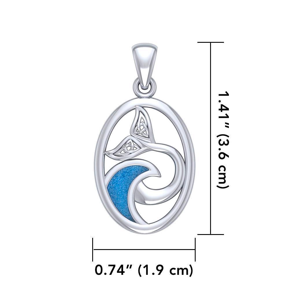Sterling Silver Oval Celtic Whale Tail Pendant with Enamel Wave TPD5184
