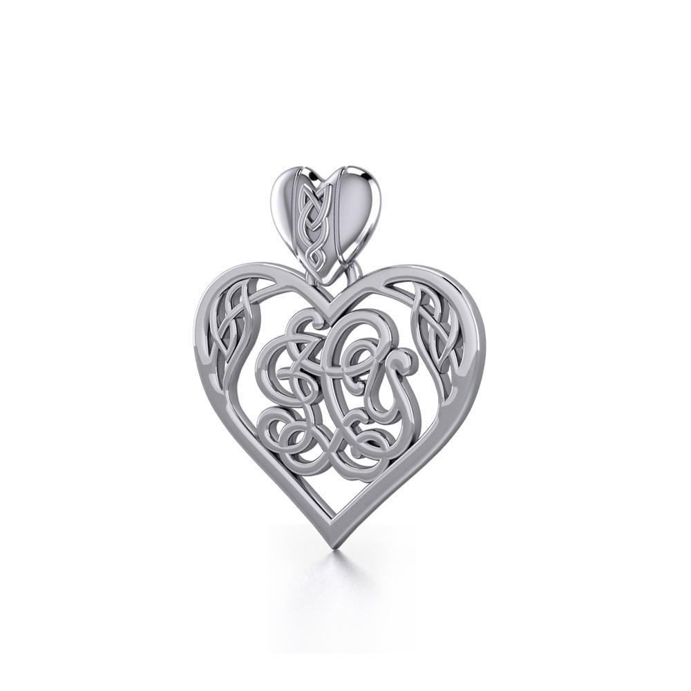 I LOVE YOU Monogramming Celtic Heart Silver Pendant TPD5195