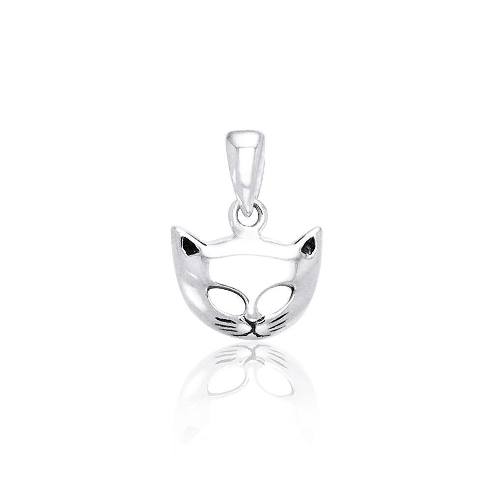 Playful and affectionate ~ Sterling Silver Cat Mask Pendant TPD734