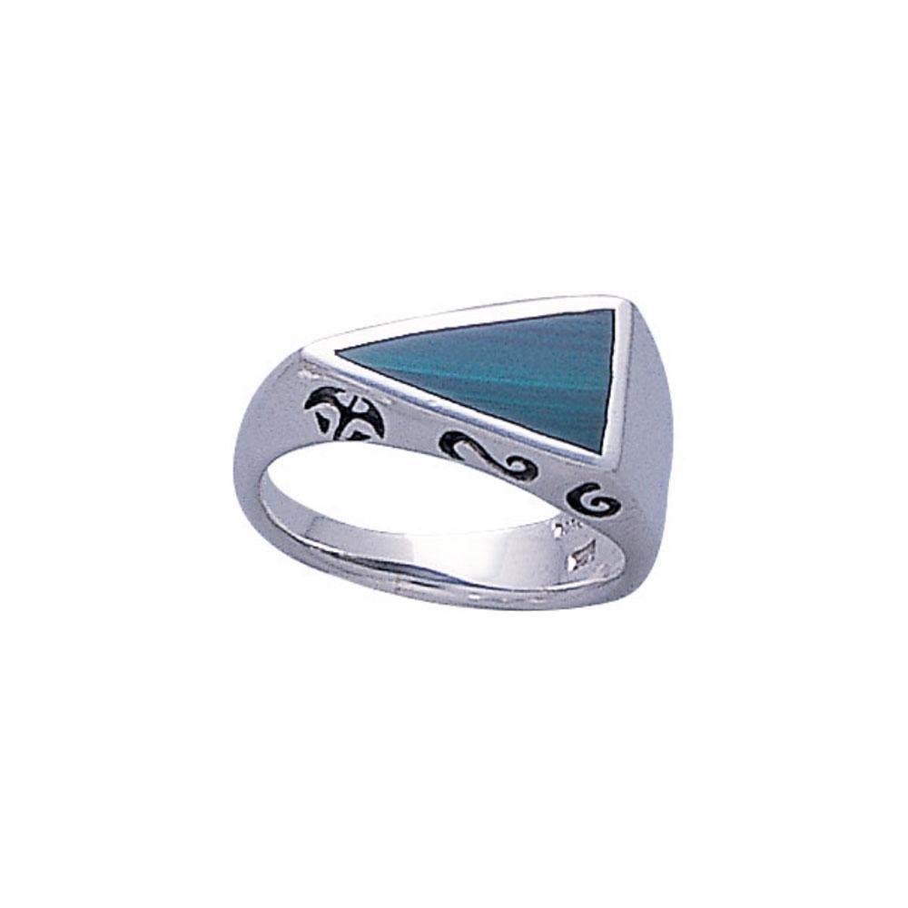 Modern Triangle Inlaid Silver Ring with Side Motif TR3372