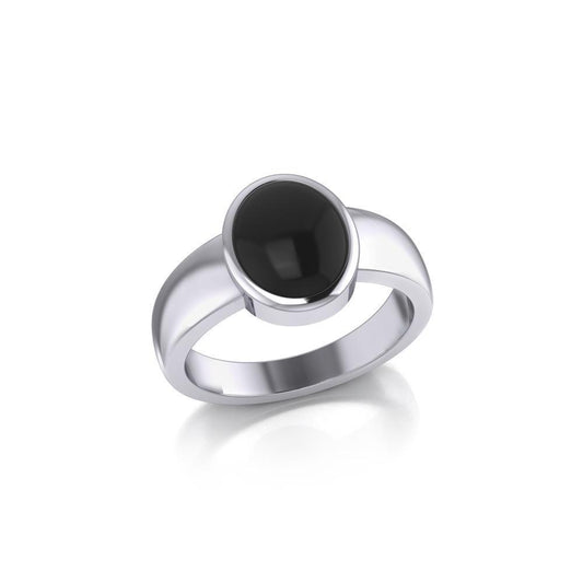 Modern Round Shape Inlaid Silver Ring TR3832