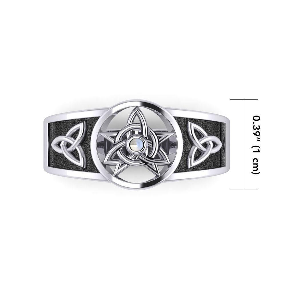 Celtic Trinity Pentacle ~ Sterling Silver Ring with Gemstone TRI058