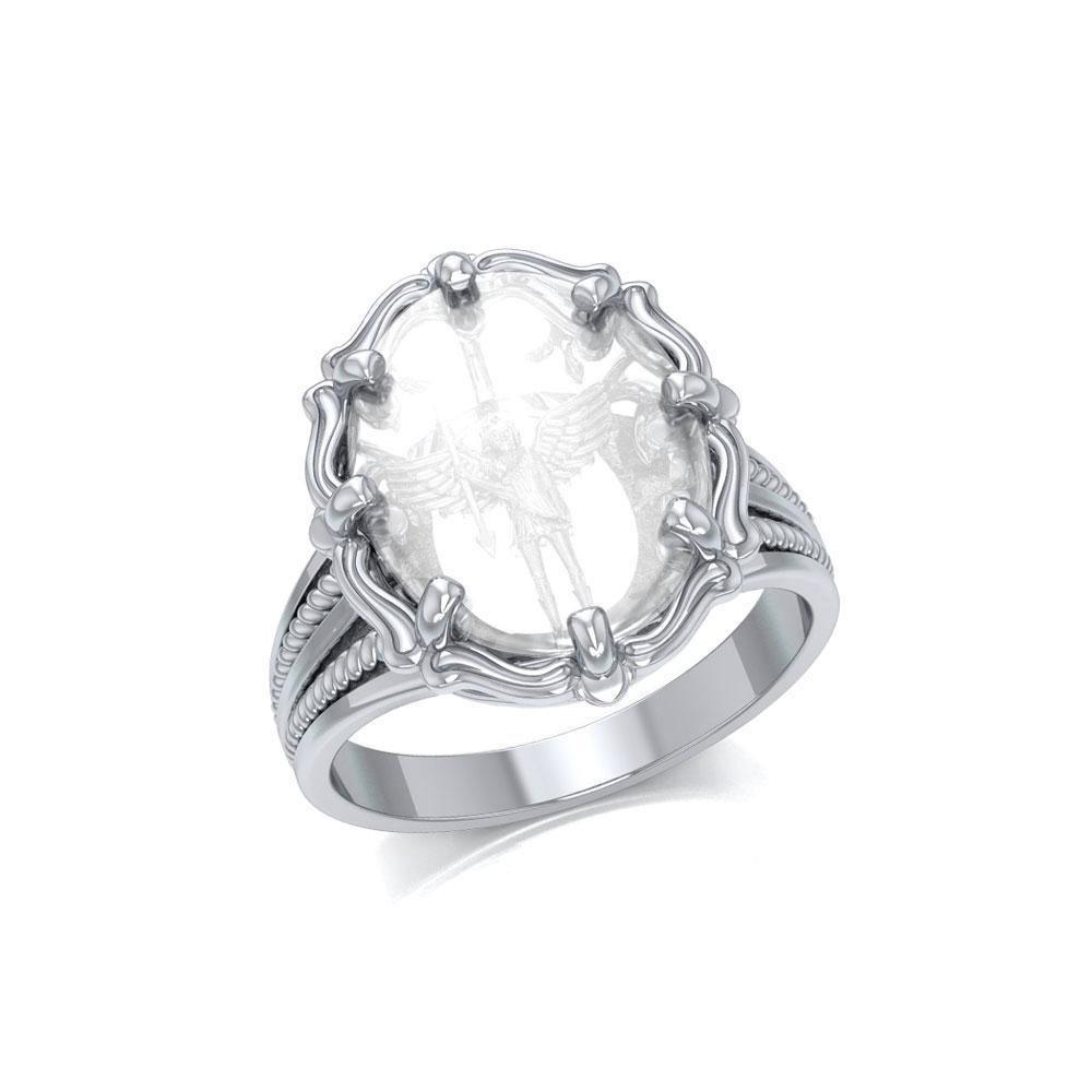Archangel Michael Sterling Silver Ring with Genuine White Quartz TRI1723