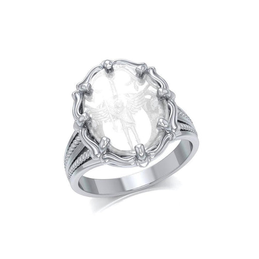 Archangel Michael Sterling Silver Ring with Genuine White Quartz TRI1723