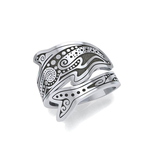 Aboriginal Dolphin Sterling Silver Spoon Ring TRI1735