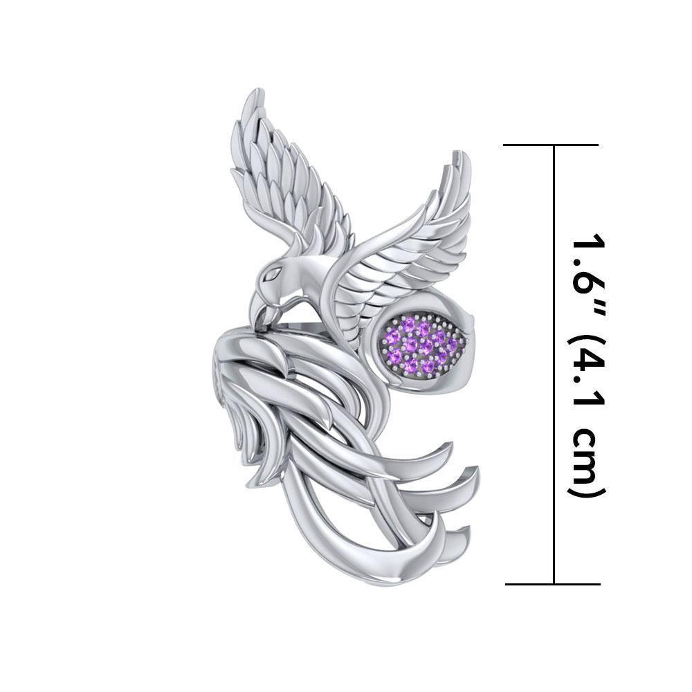 Alighting breakthrough of the Mythical Phoenix ~ Sterling Silver Ring with Gemstone Accents TRI1740