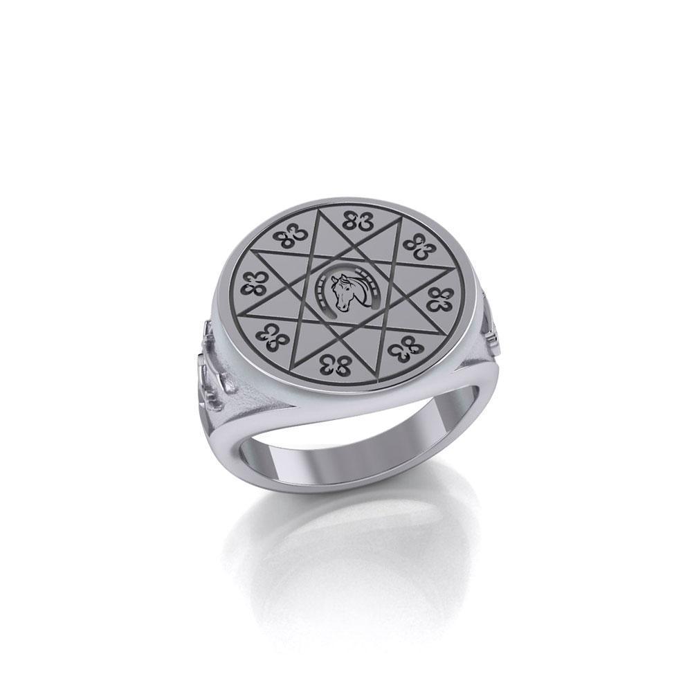 Horseshoe with Lucky Number Snake Silver Ring TRI1756