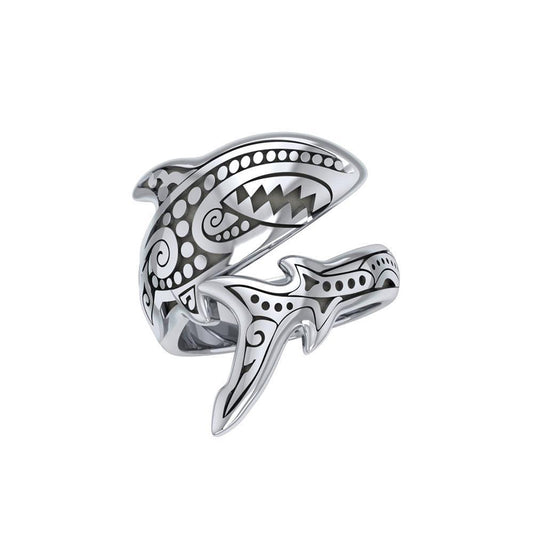 Silver Aboriginal Blue Shark Spoon Ring TRI1769