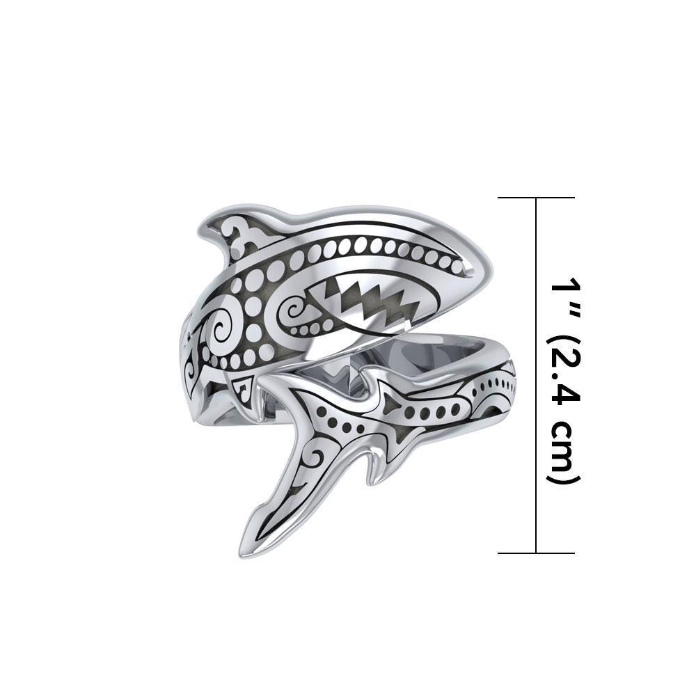Silver Aboriginal Blue Shark Spoon Ring TRI1769