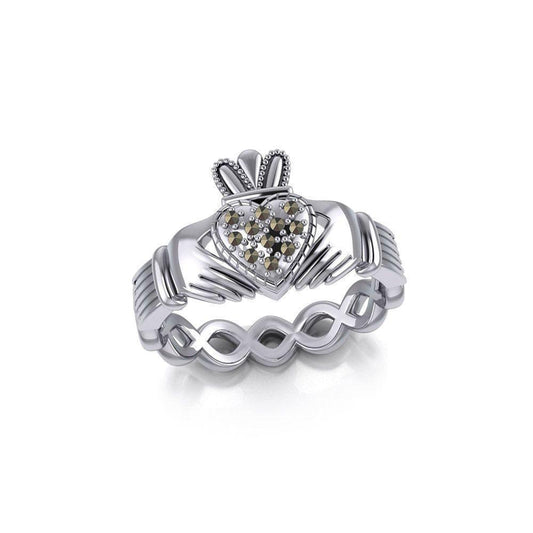 Infinity Claddagh Silver Ring with Marcasite TRI1903