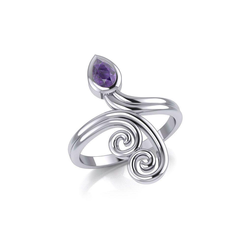 Modern Abstract Silver Ring with Teardrop Gemstone TRI1920