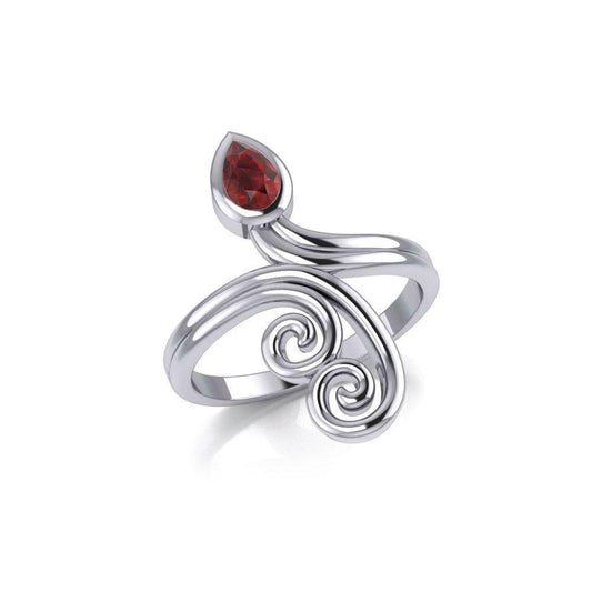 Modern Abstract Silver Ring with Teardrop Gemstone TRI1920