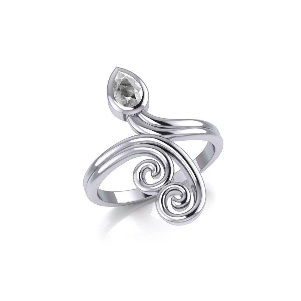 Modern Abstract Silver Ring with Teardrop Gemstone TRI1920