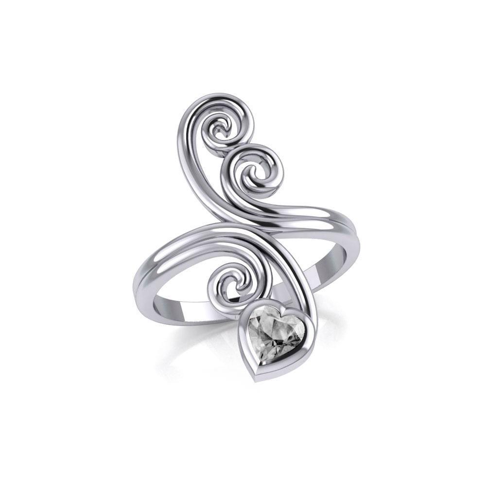 Modern Abstract Silver Ring with Heart Gemstone TRI1921