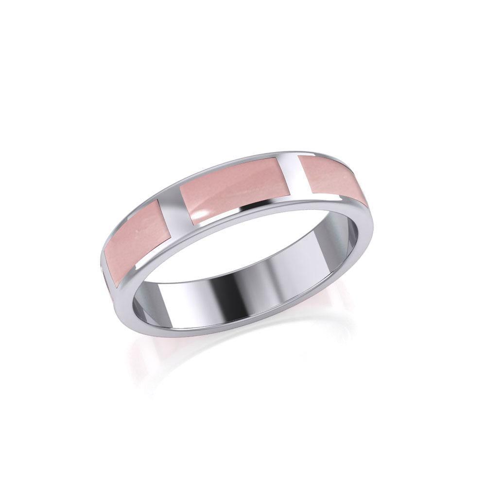 Modern Rectangle Band Inlaid Silver Ring TRI367
