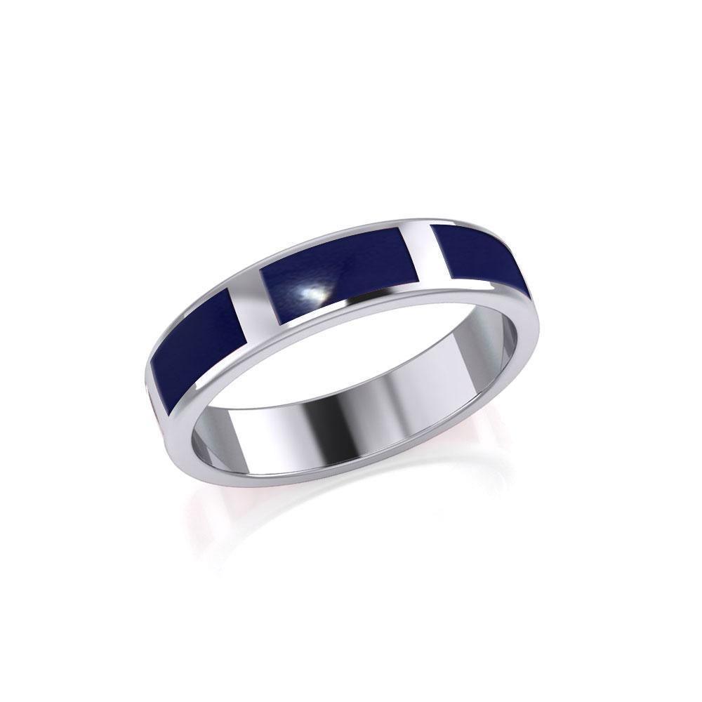 Modern Rectangle Band Inlaid Silver Ring TRI367