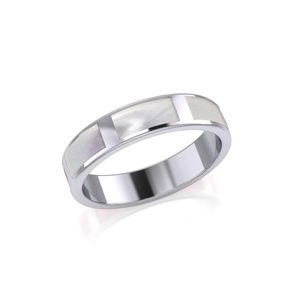 Modern Rectangle Band Inlaid Silver Ring TRI367