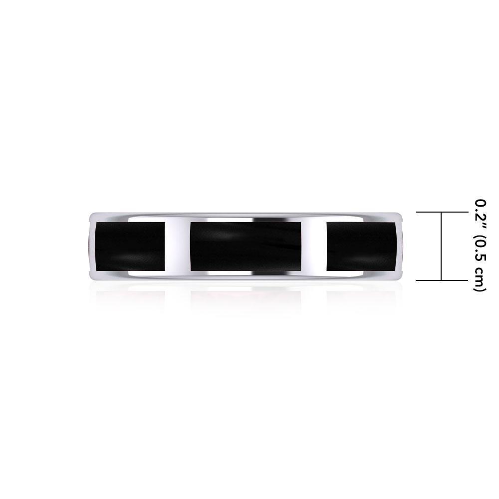 Modern Rectangle Band Inlaid Silver Ring TRI367