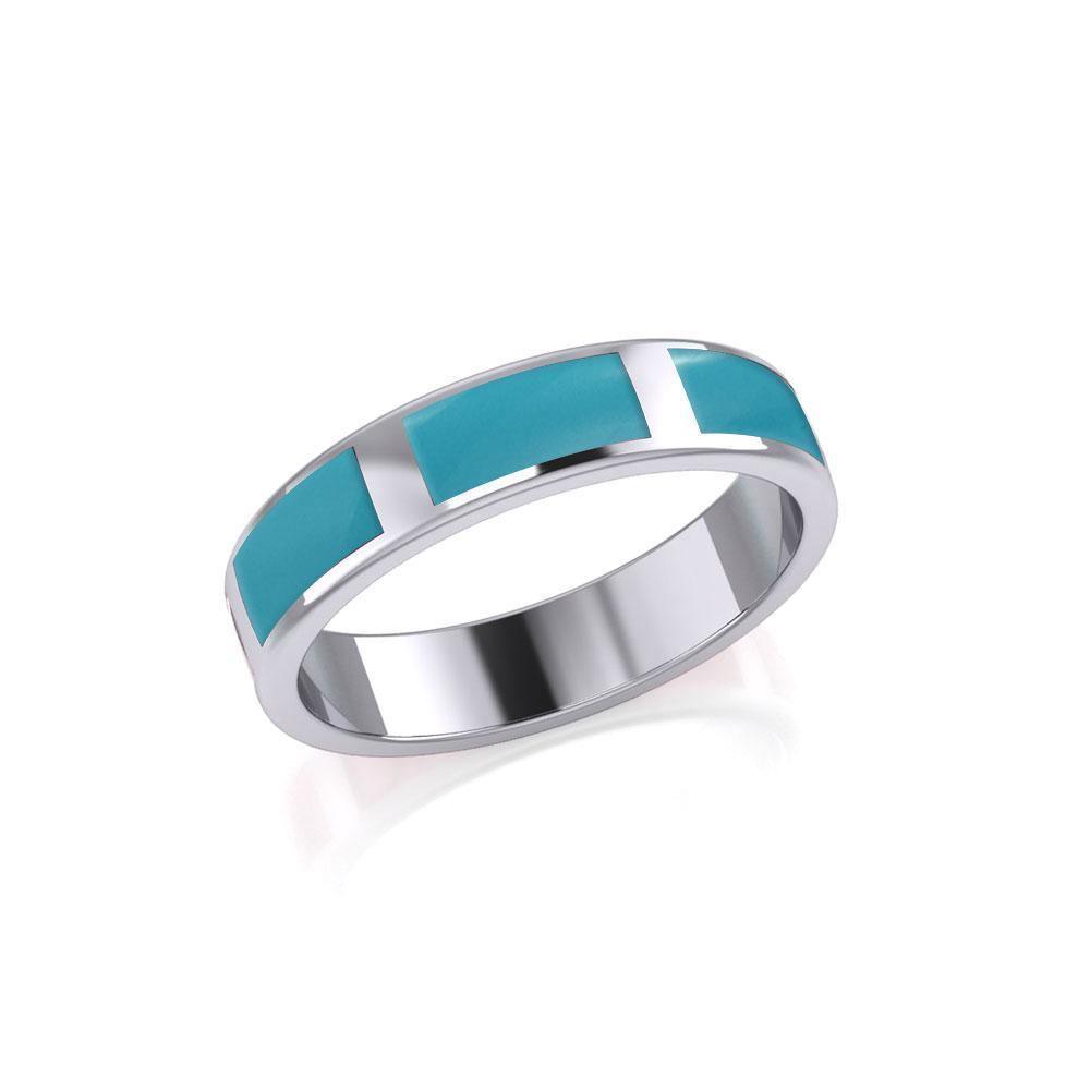 Modern Rectangle Band Inlaid Silver Ring TRI367