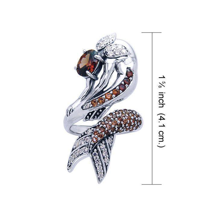 Amazed with the mermaid s beauty ~ Dali-inspired fine Sterling Silver Ring accented with Champagne and White diamonds TRI763