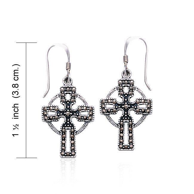 Celtic Cross with Marcasite Sterling Silver Earrings VE060