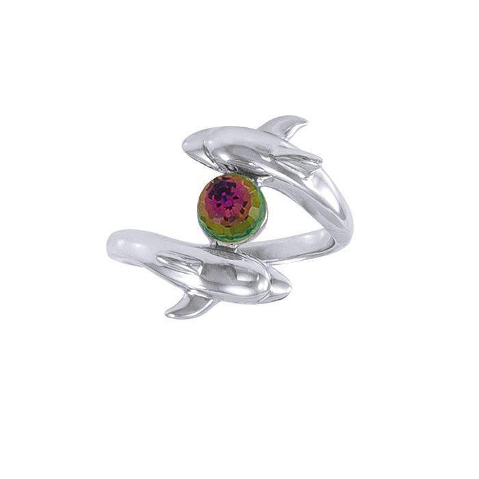 Dolphin and Gemstone Sterling Silver Ring WR201