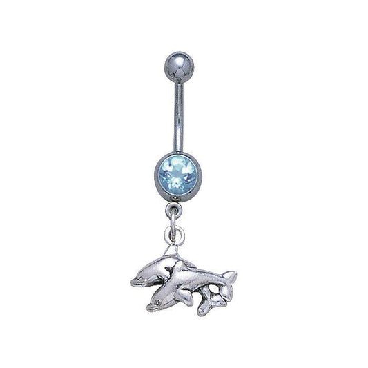 Double Dolphins Sterling SIlver with Sapphire Body Jewelry BJ023 Body Jewelry