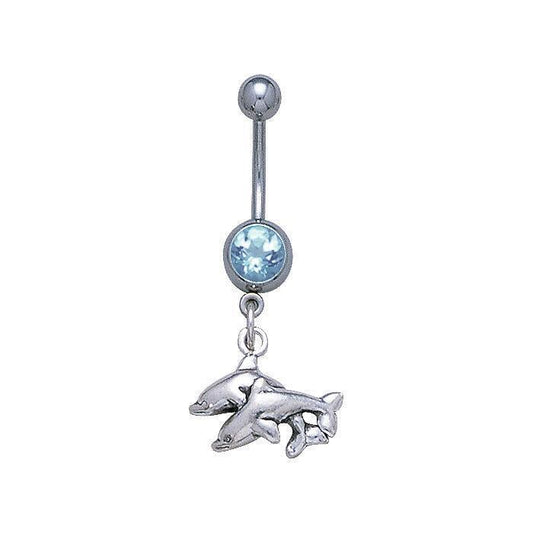 Double Dolphins Sterling SIlver with Sapphire Body Jewelry BJ023 Body Jewelry