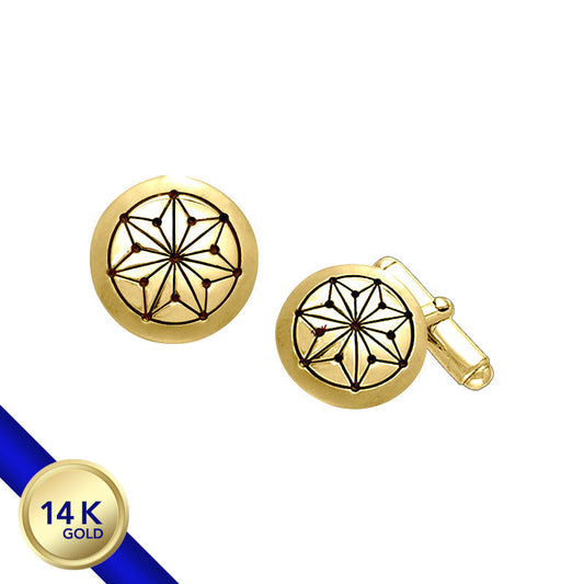 Round Tetragram Energy Symbol 14K Gold Medallion Cufflinks GCL029