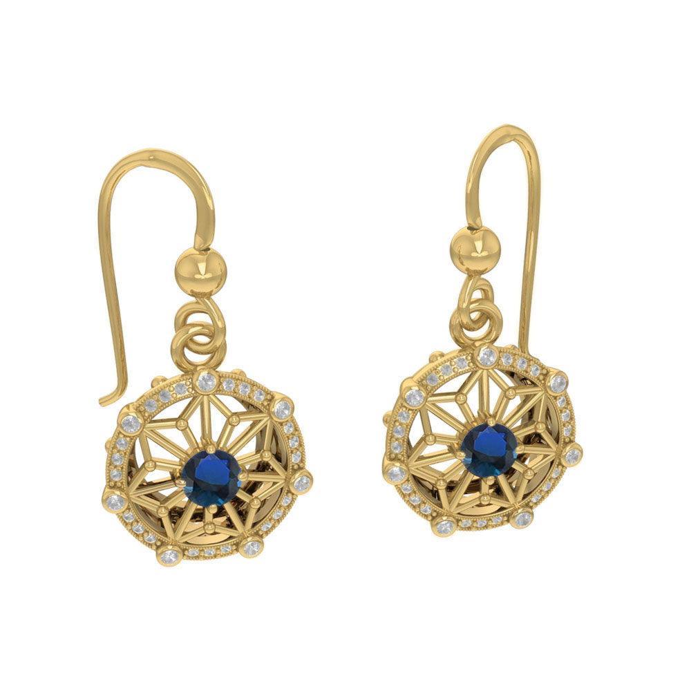 Round Tetragram Energy Symbol Gold Vermeil Plate on Silver Earrings with Gemstone VER1276 - peterstone.dropshipping