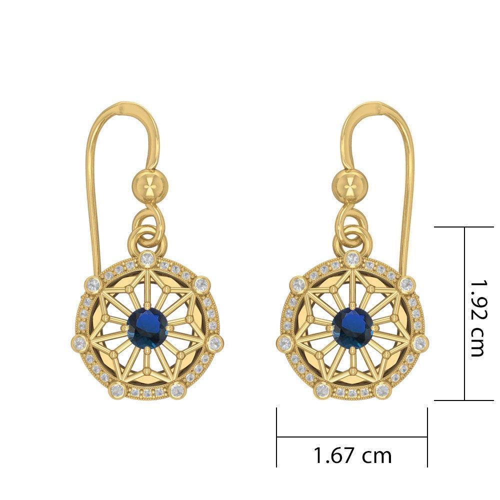 Round Tetragram Energy Symbol Gold Vermeil Plate on Silver Earrings with Gemstone VER1276 - peterstone.dropshipping