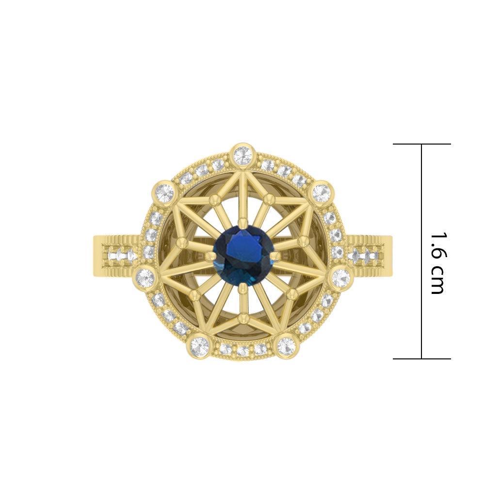Round Tetragram Energy Symbol Gold Vermeil Plate on Silver Ring with Gemstone VRI1148 - peterstone.dropshipping