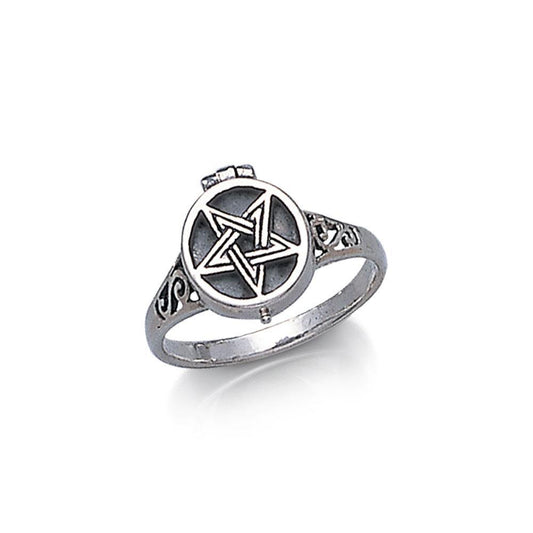 Silver Pentagram Pentacle Poison Ring JR271 Ring