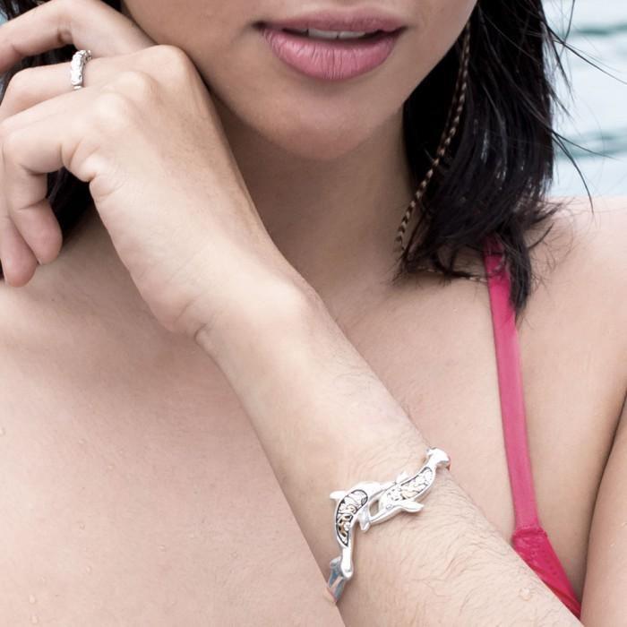 Twin Dolphin Steampunk Silver and Gold Accent MBA152