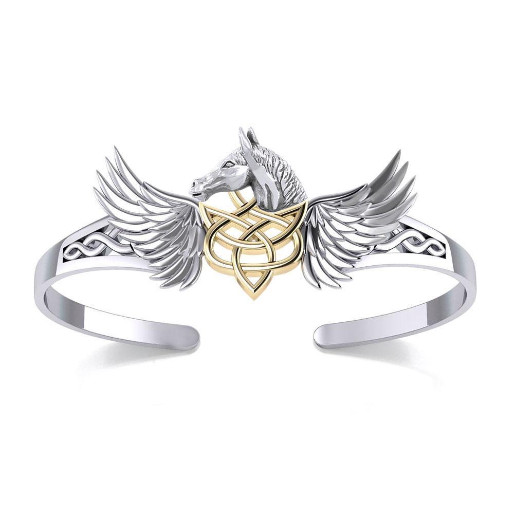 Celtic Pegasus Horse with Wing Silver and Gold Cuff Bracelet MBA276 - Wholesale Jewelry