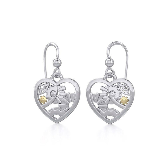 Pure Heart in Steampunk ~ fine Sterling Silver Jewelry in 14k Gold accent MER1354 Earrings