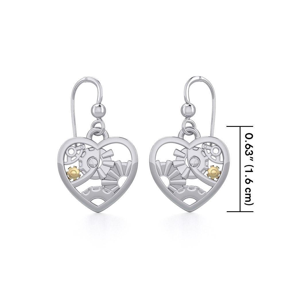 Pure Heart in Steampunk ~ fine Sterling Silver Jewelry in 14k Gold accent MER1354 Earrings