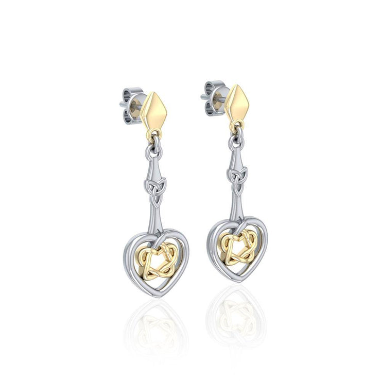 Celtic Heart Silver and Gold Post Earrings MER1676 Earrings