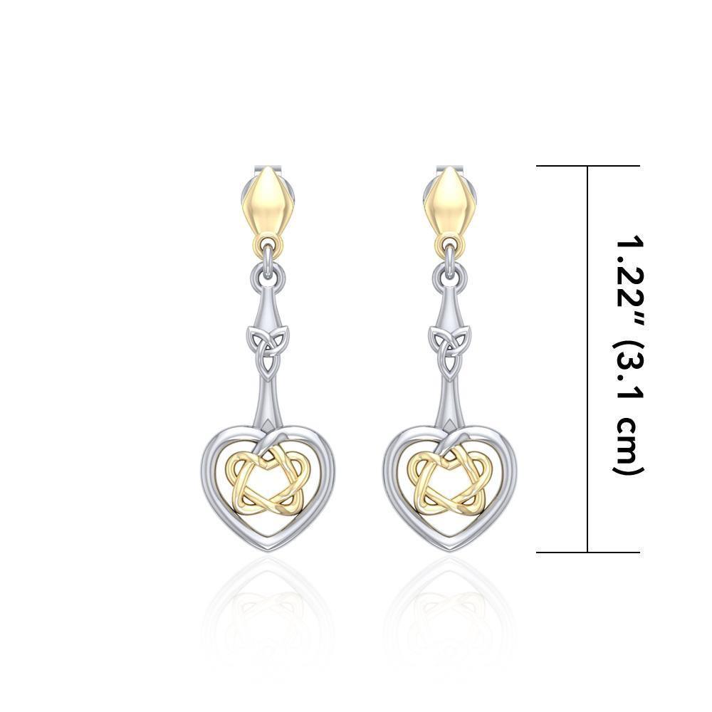 Celtic Heart Silver and Gold Post Earrings MER1676 Earrings