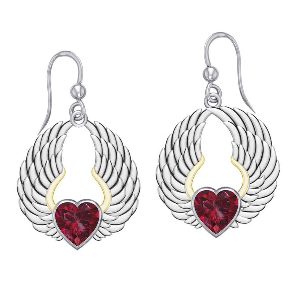 Gemstone Heart and Angel Wings Silver and 14K Gold Plated Earrings MER1742 - Peter Stone Wholesale