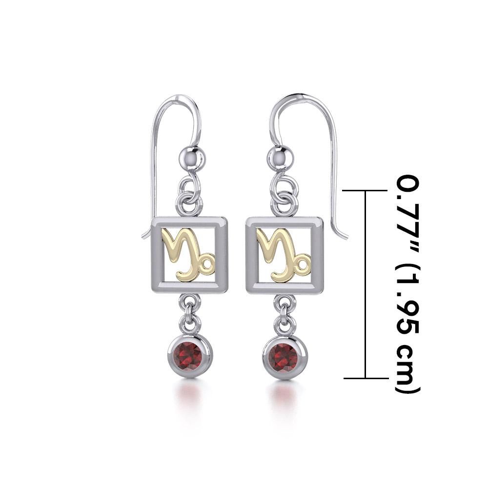 Capricorn Zodiac Sign Silver and Gold Earrings Jewelry with Garnet MER1766 - Peter Stone Wholesale