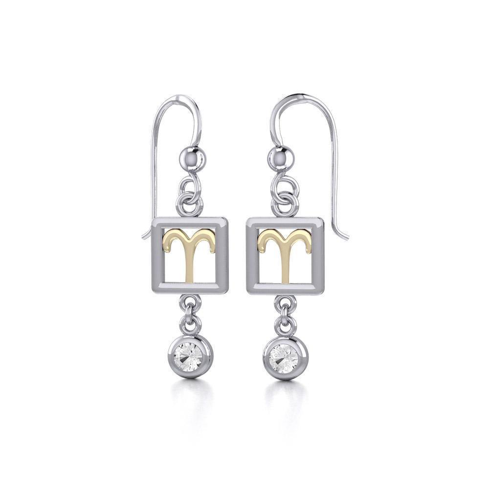 Aries Zodiac Sign Silver and Gold Earrings Jewelry with White Stone MER1769 - Peter Stone Wholesale