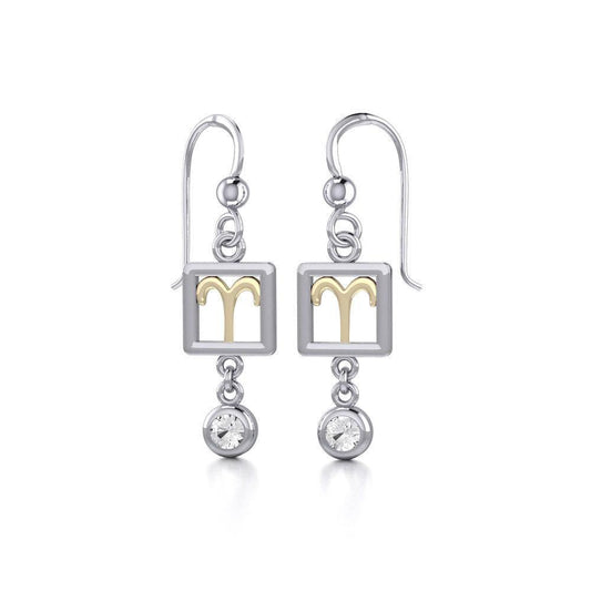 Aries Zodiac Sign Silver and Gold Earrings Jewelry with White Stone MER1769 - Peter Stone Wholesale