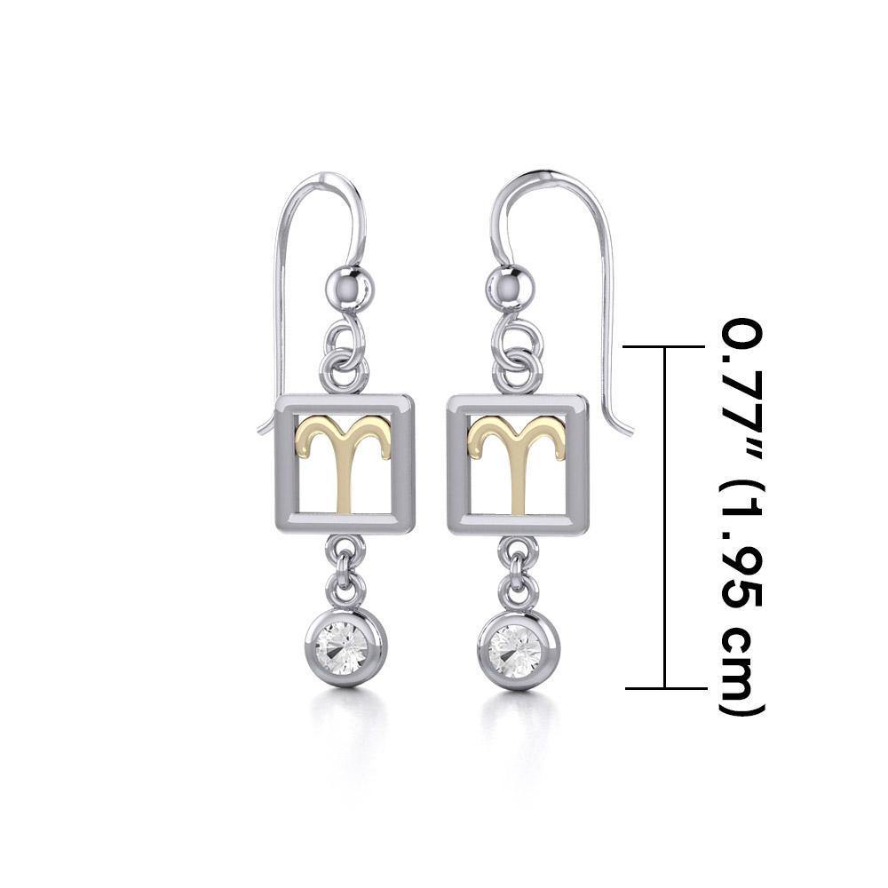 Aries Zodiac Sign Silver and Gold Earrings Jewelry with White Stone MER1769 - Peter Stone Wholesale