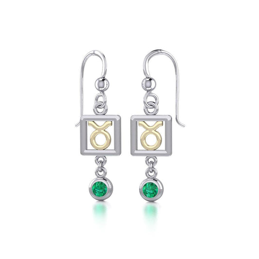 Taurus Zodiac Sign Silver and Gold Earrings Jewelry with Emerald MER1770 - Peter Stone Wholesale