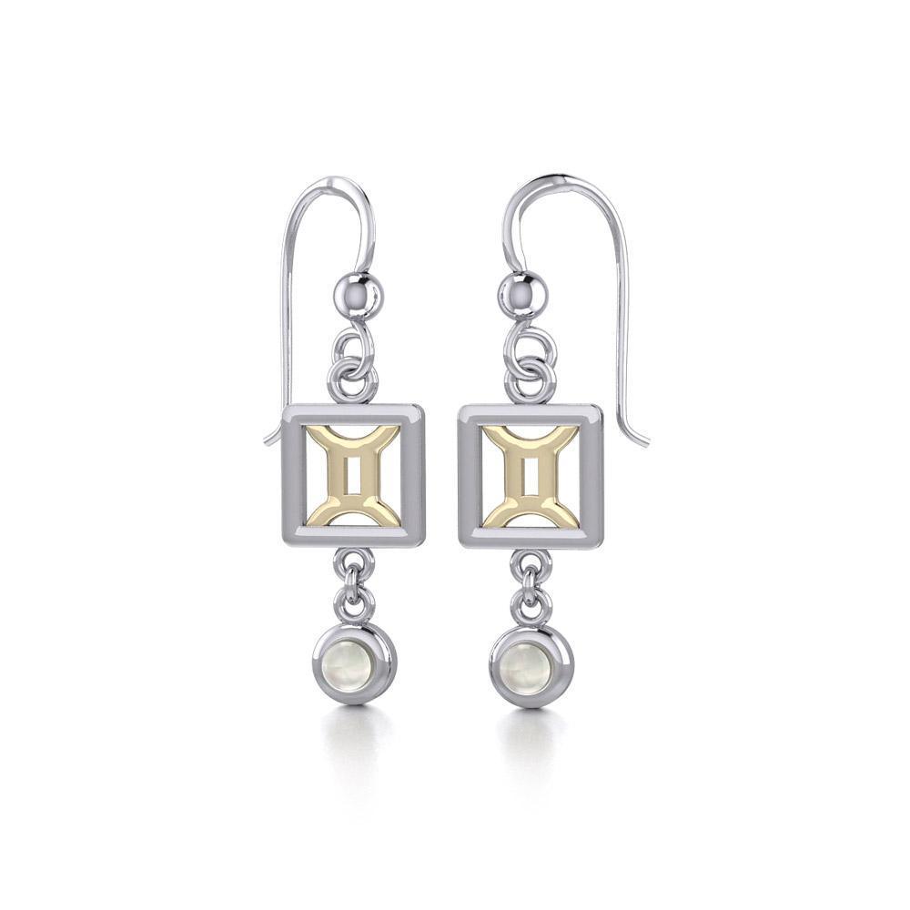 Gemini Zodiac Sign Silver and Gold Earrings Jewelry with Mother of Pearl MER1771 - Peter Stone Wholesale